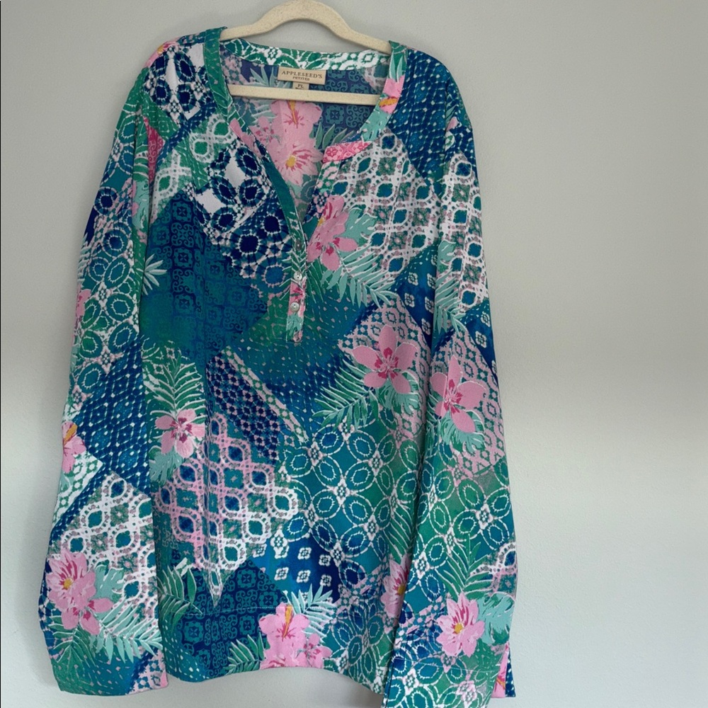 Appleseed's Multicolor Floral Blouse Petite Large
